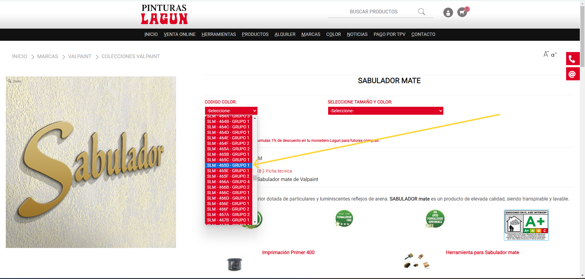 Seleccionar c&oacute;digo color para Sabulador mate